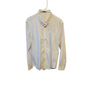 Mens White Dot Button Down Dress Shirt Long Sleeve Casual‎ Office